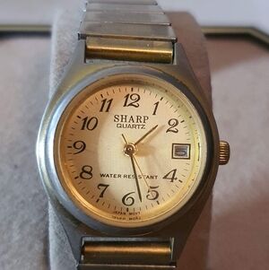 🦋 Vintage Sharp Silver/Goldtone Women's Date Watch